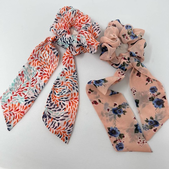 Chiffon Hair Tie Ribbon Scarf Scrunchies Floral Womens Ponytail Accessory - Picture 1 of 2
